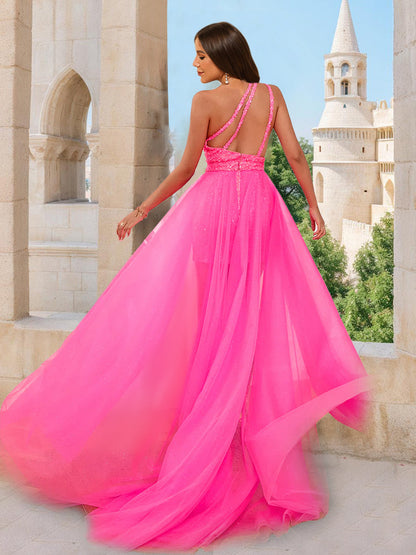Robe de Bal Trapèze/Princesse Asymétrique Sans Manches et Détachable