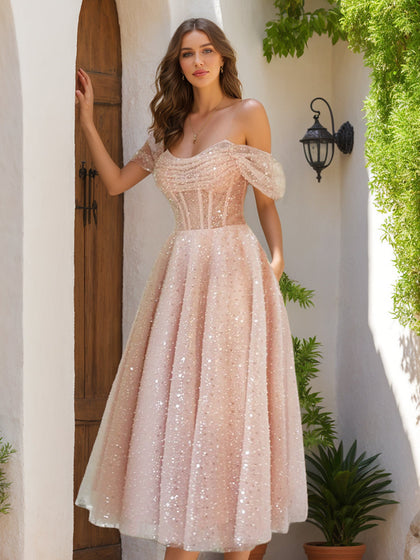 Robe de Bal Trapèze/Princesse à Épaules Dénudées, Sans Manches, Froncée
