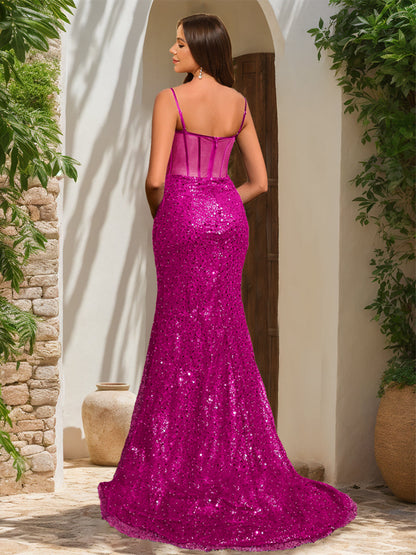 Robe de Bal Fourreau/Colonne Sans Manches, Décolleté en Cœur, Fendue Sur le Côté