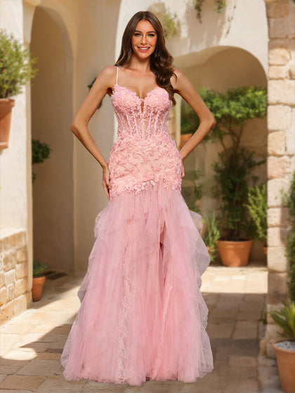 Robe de Bal Sirène/Trompette à Col en V Sans Manches et Perles