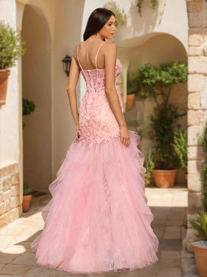 Robe de Bal Sirène/Trompette à Col en V Sans Manches et Perles