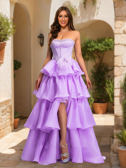 Robe de Bal Trapèze/Princesse Sans Manches, Sans Bretelles, Ornée de Perles