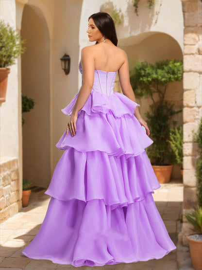 Robe de Bal Trapèze/Princesse Sans Manches, Sans Bretelles, Ornée de Perles