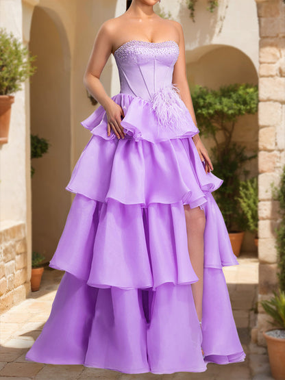 Robe de Bal Trapèze/Princesse Sans Manches, Sans Bretelles, Ornée de Perles