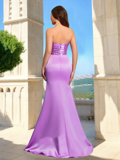 Robe de Bal Sirène/Trompette Sans Bretelles, Sans Manches, Fendue Sur le Côté
