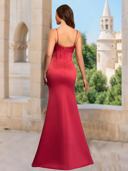 Robe de Bal Sirène/Trompette à Bretelles Spaghetti Sans Manches et Fendue Sur le Côté