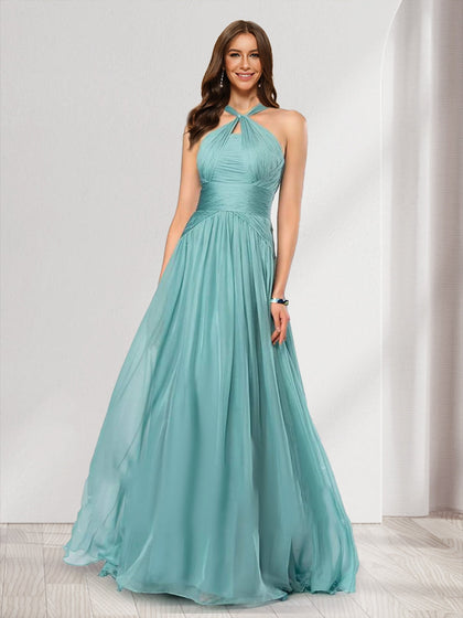 Robes de Demoiselled'Honneur Longues Plissées, Coupe A-Line/Princesse, Dos Nu