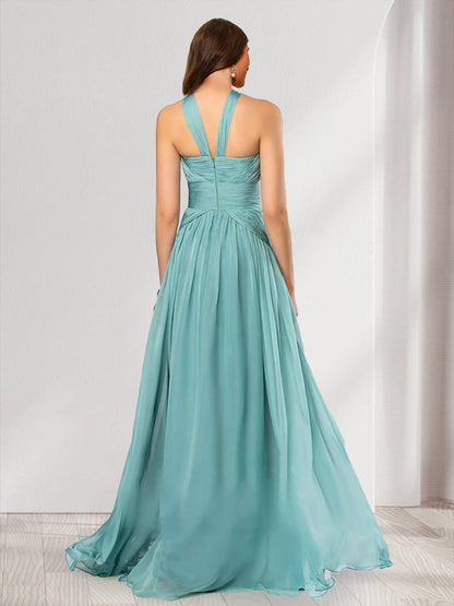 Robes de Demoiselled'Honneur Longues Plissées, Coupe A-Line/Princesse, Dos Nu