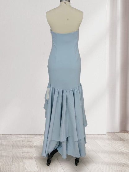 Robe de Demoiselled'Honneur Longue à Volants, Bustier/Sirène, à Volants et à Volants avec Fente Sur le Côté