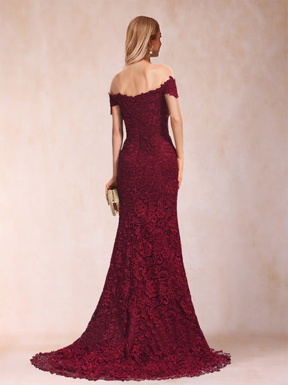Robes de Mère de la Mariée Trompette/Sirène en Dentelle à Épaules Dénudées