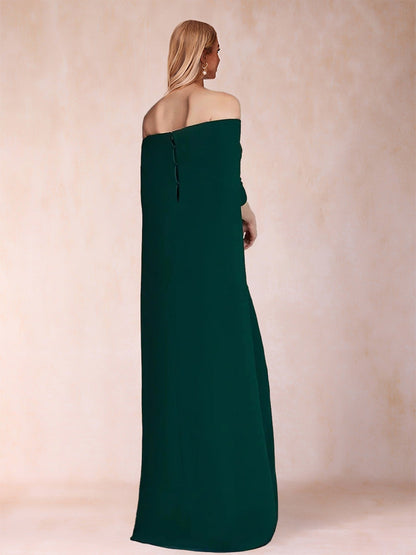 Robe de Mère de la Mariée Longue, Fourreau/Colonne, Épaules Dénudées, Manches Mi-Longues avec Cape