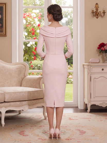 Gaine/Colonne Scoop Longueur du Thé 3/4 Manches Robes Mère de la Mariée avec Cristal & Plissée
