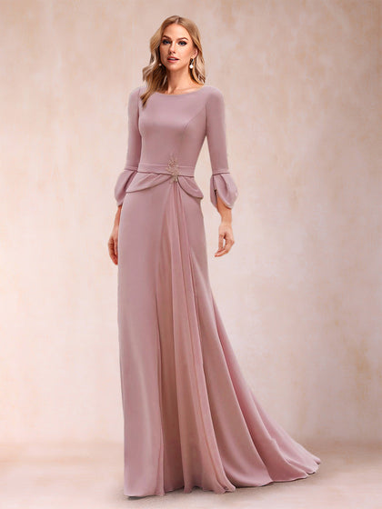 Robes de Mère de la Mariée à Manches Tulipes, Style Sirène/Trompette avec Ceinture