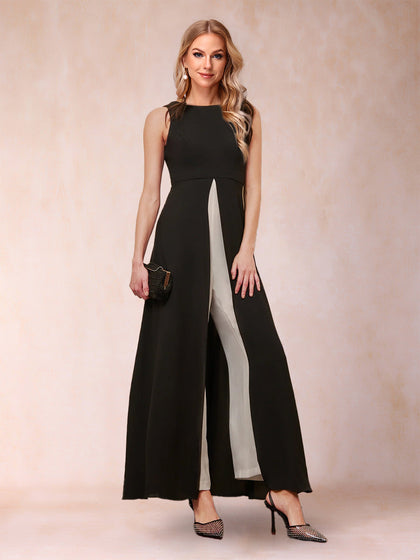 Tailleur-Pantalon en Mousseline à Col Rond et Manches Longues Pour Mère de la Mariée