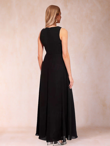 Tailleur-Pantalon en Mousseline à Col Rond et Manches Longues Pour Mère de la Mariée