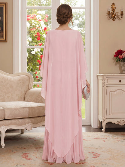 Robe Mère de la Mariée Ligne A/Princesse Col Rond Manches Longues Longueur Sol Plissée