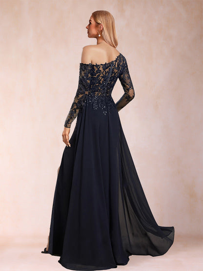 Robes de Mère de la Mariée Asymétriques à Une Épaule, Manches Longues, Fourreau/Colonne avec Appliques