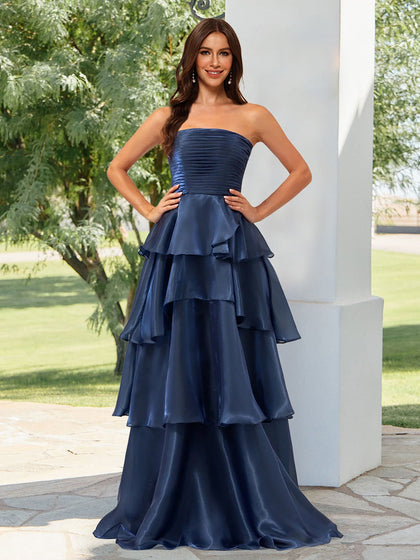 Robe de Bal Trapèze/Princesse Sans Bretelles à Volants et à Volants avec Fente Sur le Côté