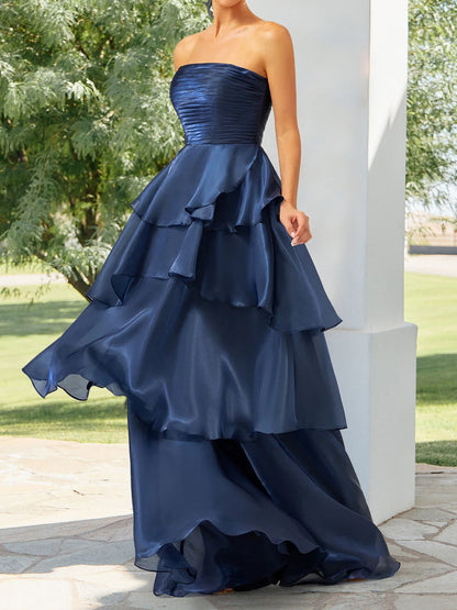 Robe de Bal Trapèze/Princesse Sans Bretelles à Volants et à Volants avec Fente Sur le Côté