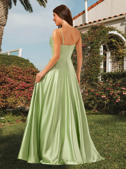 Robe de Demoiselled'Honneur Longue à Paillettes, Coupe Trapèze/Princesse, Col Bénitier et Longueur au Sol