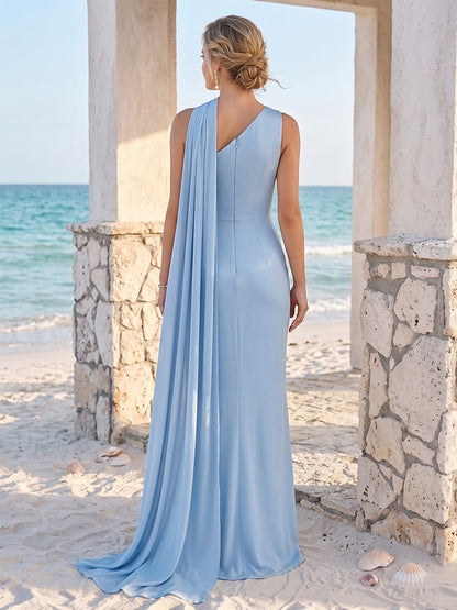 Gaine/Colonne Une épaule Longueur du sol Robes Longues de Demoiselle d'Honneur avec Foulard