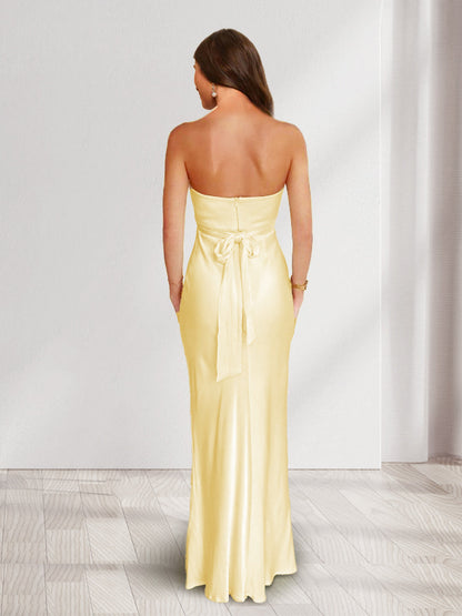 Robe de Demoiselled'Honneur Longue, Fourreau/Colonne, Décolleté en Cœur avec Ceinture