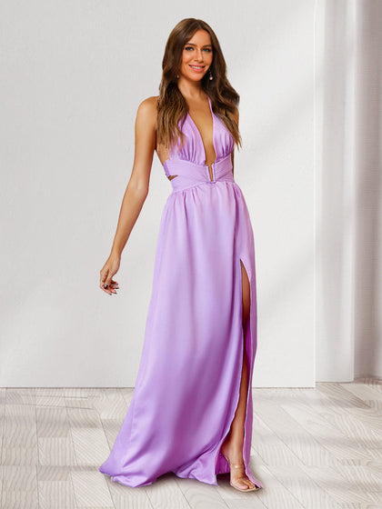 Robe de Demoiselled'Honneur Longue Coupe A-Line/Princesse, Dos Nu, Fente Latérale