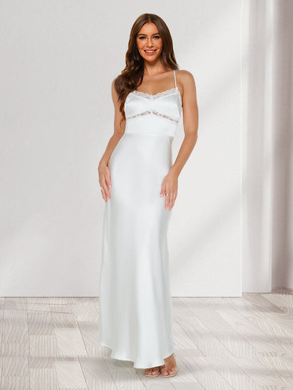 Robe de Demoiselled'Honneur Longue, Ajustée, Col en V, Fourreau/Colonne avec Dentelle