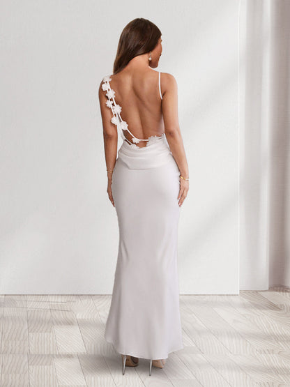 Robe de Demoiselled'Honneur Longue, Ajustée, à Col Bénitier et à Fleurs