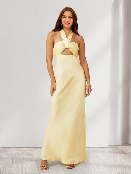 Robe Longue Fourreau/Colonne Dos Nu avec Col en V et Dos Nu