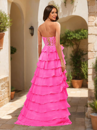 Robes de Bal A-Ligne/Princesse Décolleté Cœur Corset Transparent Appliqués Volants