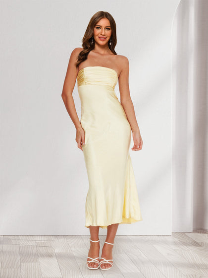 Robes de Demoiselle d'Honneur Longues en Dentelle sans Bretelles, Style Fourreau/Colonne, sans Manches, Maxi