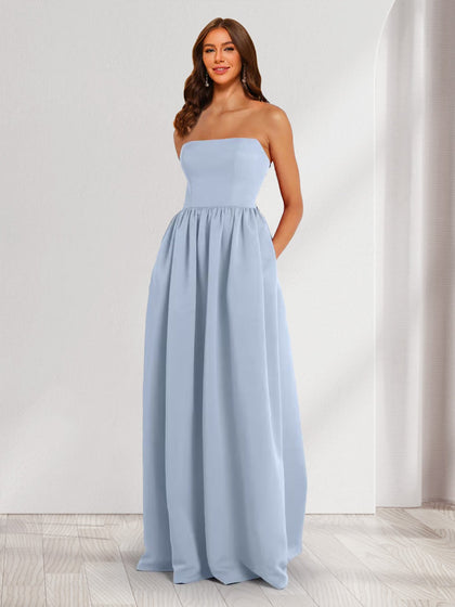 Robes de Demoiselle d'Honneur Longues Style A-Line/Princesse sans Bretelles avec Poches