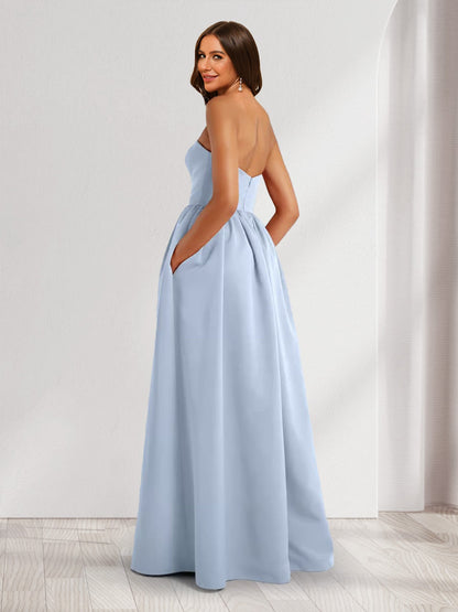Robes de Demoiselle d'Honneur Longues Style A-Line/Princesse sans Bretelles avec Poches