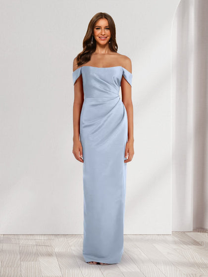Robes de Demoiselle d'Honneur Longues Style Fourreau/Colonne à Épaules Dénudées avec Plis et Fente