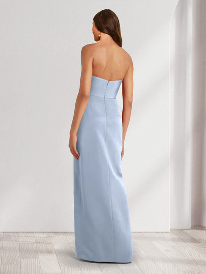 Robes de Demoiselle d'Honneur Longues Style Fourreau/Colonne à Épaules Dénudées avec Plis et Fente
