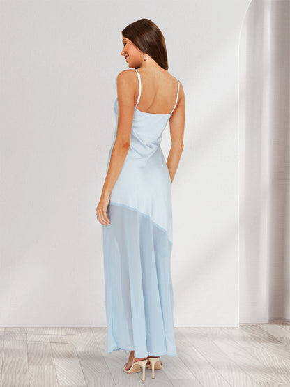 Robes de Demoiselle d'Honneur Longues Ajustées à Bretelles Spaghetti, Style Fourreau/Colonne, avec Ourlet en Chiffon