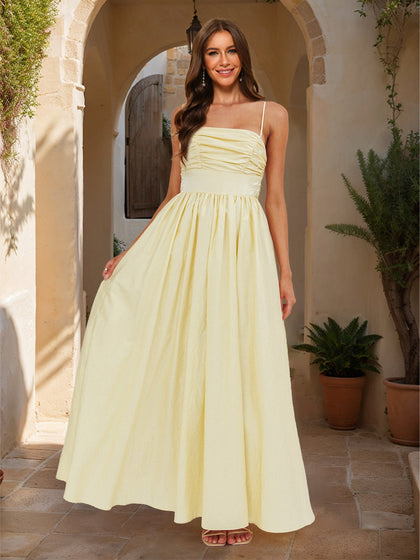Robes Longues de Bal A-Ligne/Princesse avec Bretelles, Plissées, Nœud Au Dos, Robes Maxi