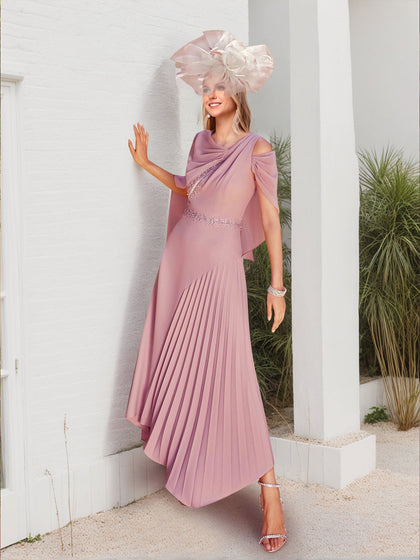 Robes de Mère de la Mariée A-Ligne/Princesse à Épaule Asymétrique avec Perles et Cape