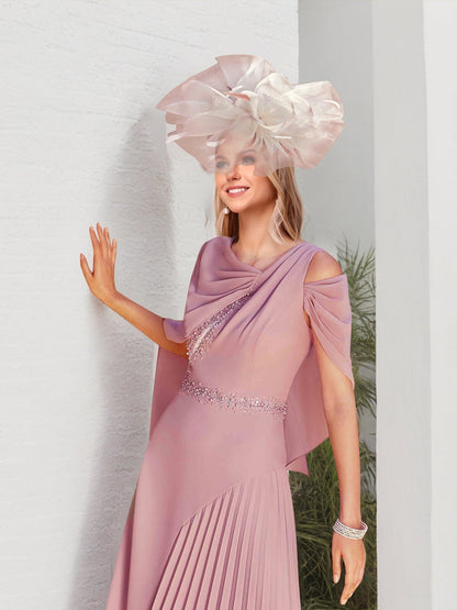 Robes de Mère de la Mariée A-Ligne/Princesse à Épaule Asymétrique avec Perles et Cape