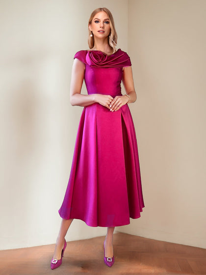 Robe Midi Col en V Manches Courtes Ligne A/Princesse pour Mère de la Mariée avec Motifs Floraux