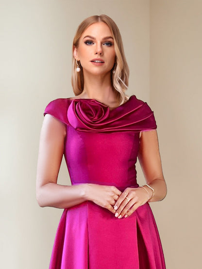Robe Midi Col en V Manches Courtes Ligne A/Princesse pour Mère de la Mariée avec Motifs Floraux