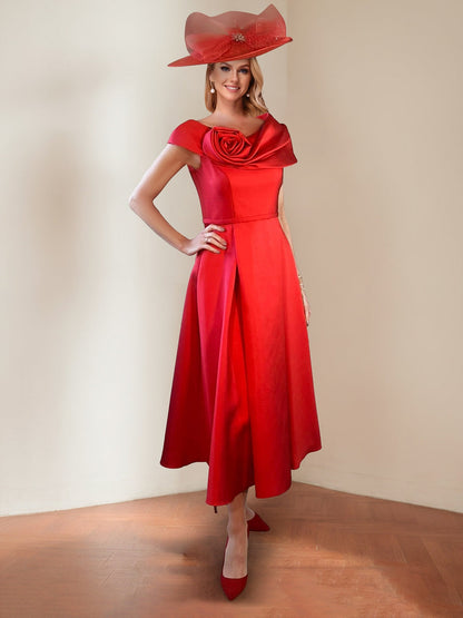Robe Midi Col en V Manches Courtes Ligne A/Princesse pour Mère de la Mariée avec Motifs Floraux