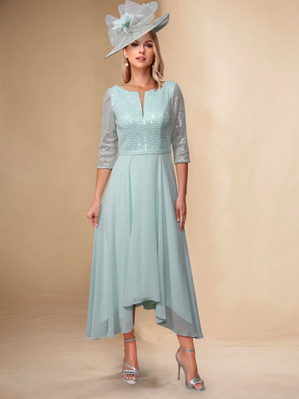 Robes de Mère de la Mariée Asymétriques en Ligne A/Princesse avec Décolleté en V Illusoire et Corsage à Paillettes