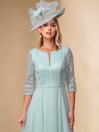 Robes de Mère de la Mariée Asymétriques en Ligne A/Princesse avec Décolleté en V Illusoire et Corsage à Paillettes