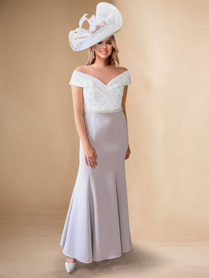 Robe Longue Sirène/Trompette Décolleté Dégagé avec Perles pour Mère de la Mariée