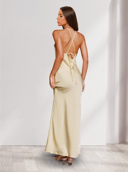 Robe Longue Fourreau/Colonne à Col Halter Sexy pour Demoiselles d'Honneur