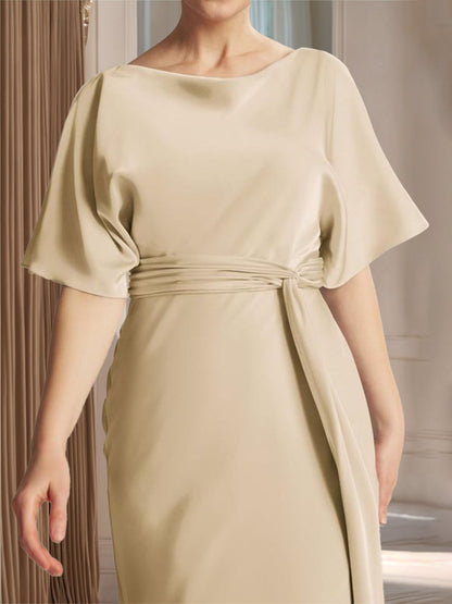 Robes de Mère de la Mariée Fourreau/Colonne avec Col Bateau, Manches Courtes et Ceinture