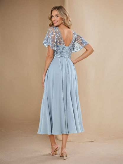 Robes de Mère de la Mariée A-Ligne/Princesse avec Encolure Illusion et Appliques de Sequins
