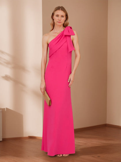 Robe de Soirée Longue Maxi à Bretelle Unique avec Nœud, Style Fourreau/Colonne